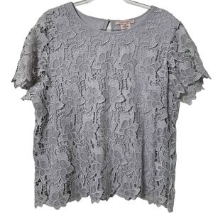Philosophy Gray Lace Short Sleeve Blouse Sz XL
